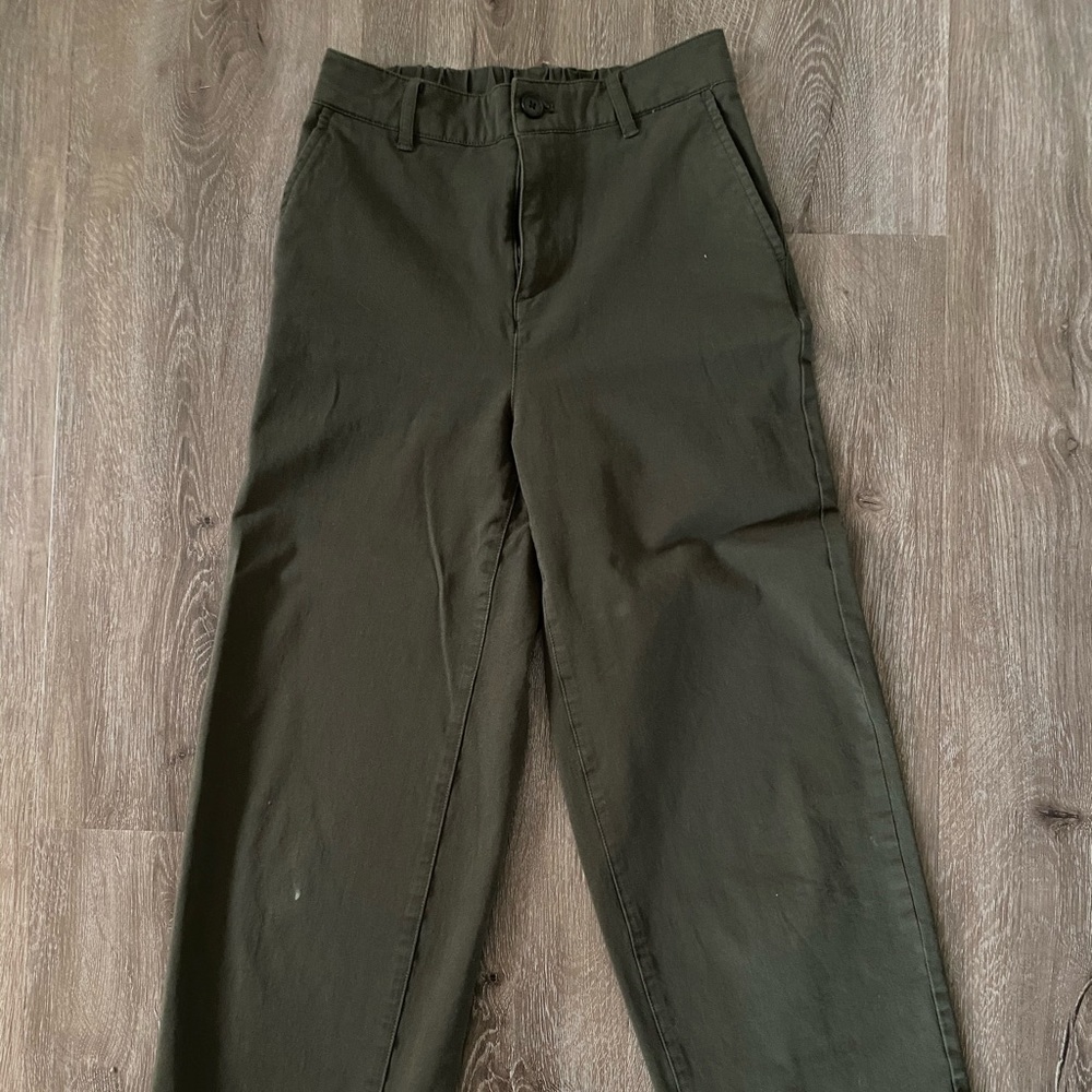 Muji army green wide leg pants
